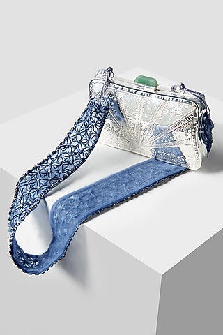 Silver Plated Clutch With Green Stone by Jade by Monica and Karishma Accessories