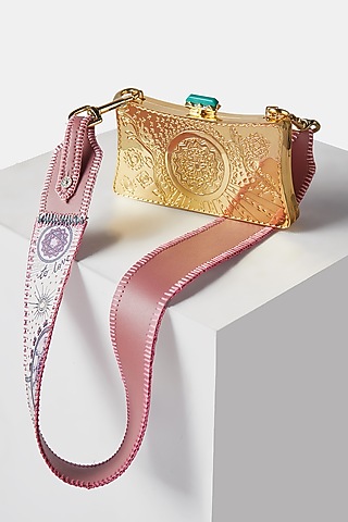 Gold Plated Clutch With Green Stone by Jade by Monica and Karishma Accessories