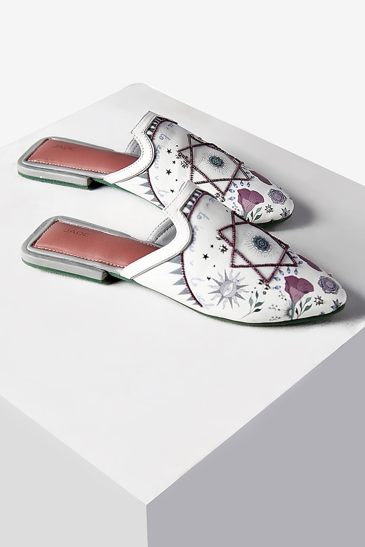 White Handcrafted Mules by Jade by Monica and Karishma Accessories