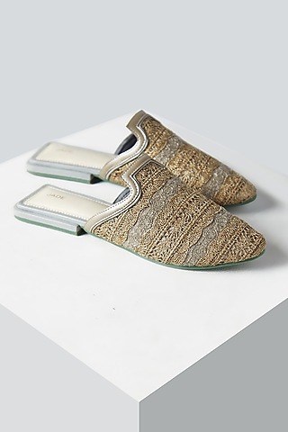 Gold Handcrafted Mules by Jade by Monica and Karishma Accessories