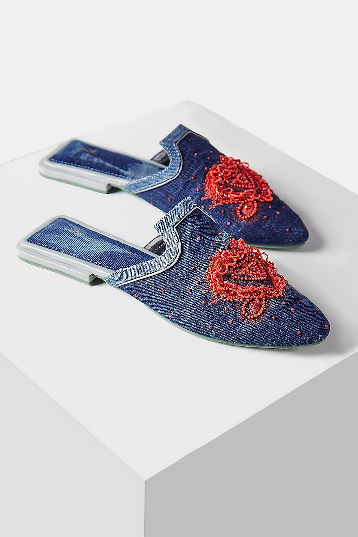 Blue Denim Handcrafted Mules by Jade by Monica and Karishma Accessories
