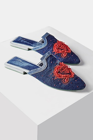 Blue Denim Handcrafted Mules by Jade by Monica and Karishma Accessories