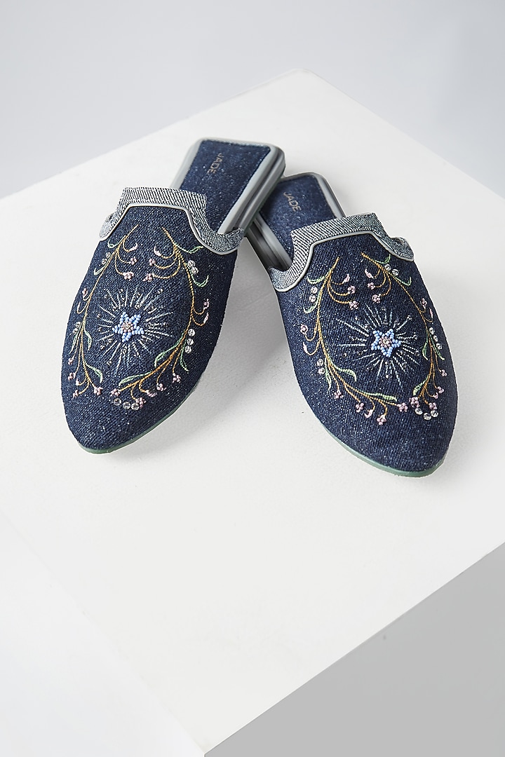 Blue Embroidered Mules by Jade by Monica and Karishma Accessories
