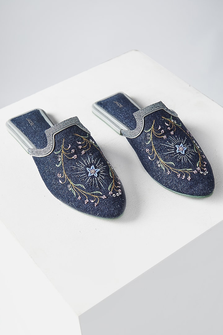 Blue Embroidered Mules by Jade by Monica and Karishma Accessories at Pernia's Pop Up Shop