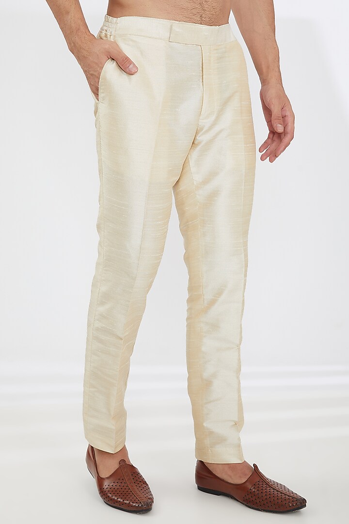Beige Chanderi Embroidered Kurta Set by Joy Mitra Men at Pernia's Pop Up Shop