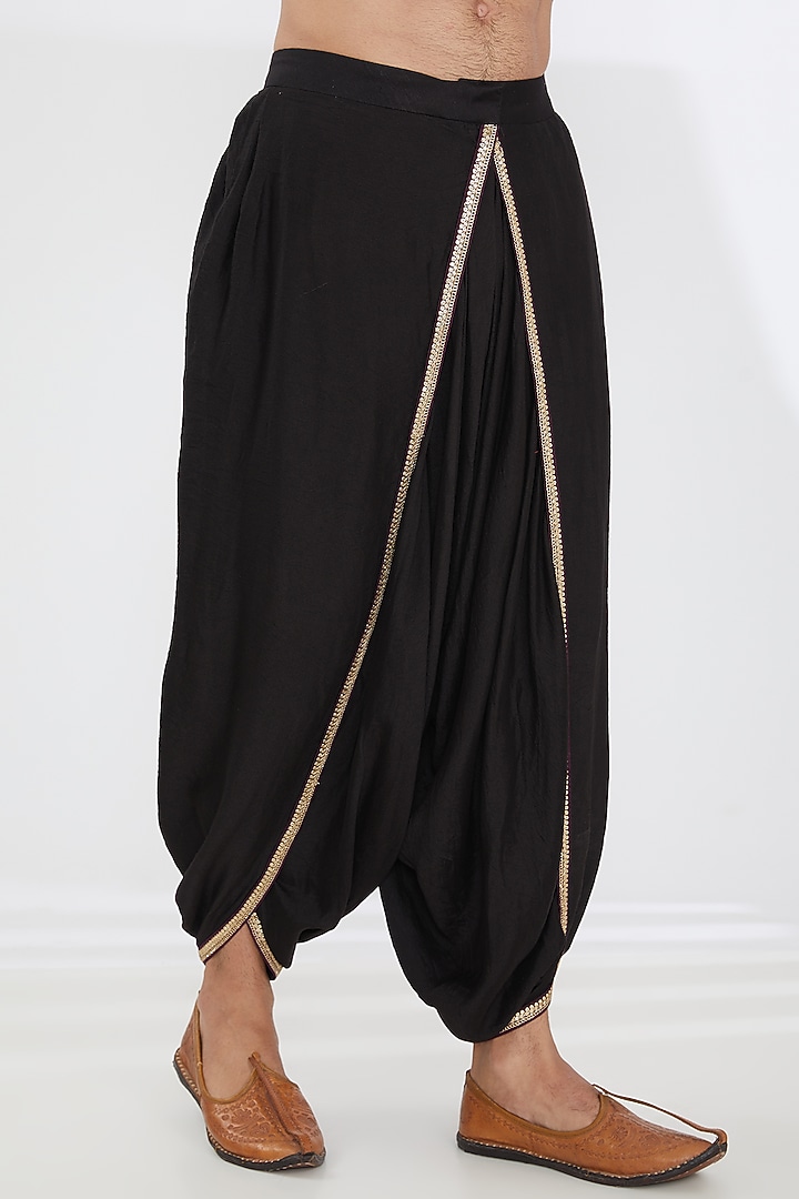 Black Brocade Embroidered Kurta Set by Joy Mitra Men at Pernia's Pop Up Shop