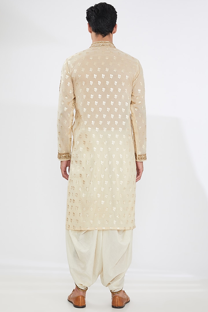 Cream & Gold Brocade Embroidered Kurta Set by Joy Mitra Men at Pernia's Pop Up Shop