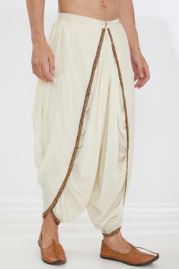 Cream & Gold Brocade Embroidered Kurta Set by Joy Mitra Men at Pernia's Pop Up Shop