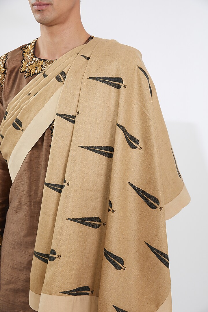 Beige Woolen Printed Shawl by Joy Mitra Men at Pernia's Pop Up Shop