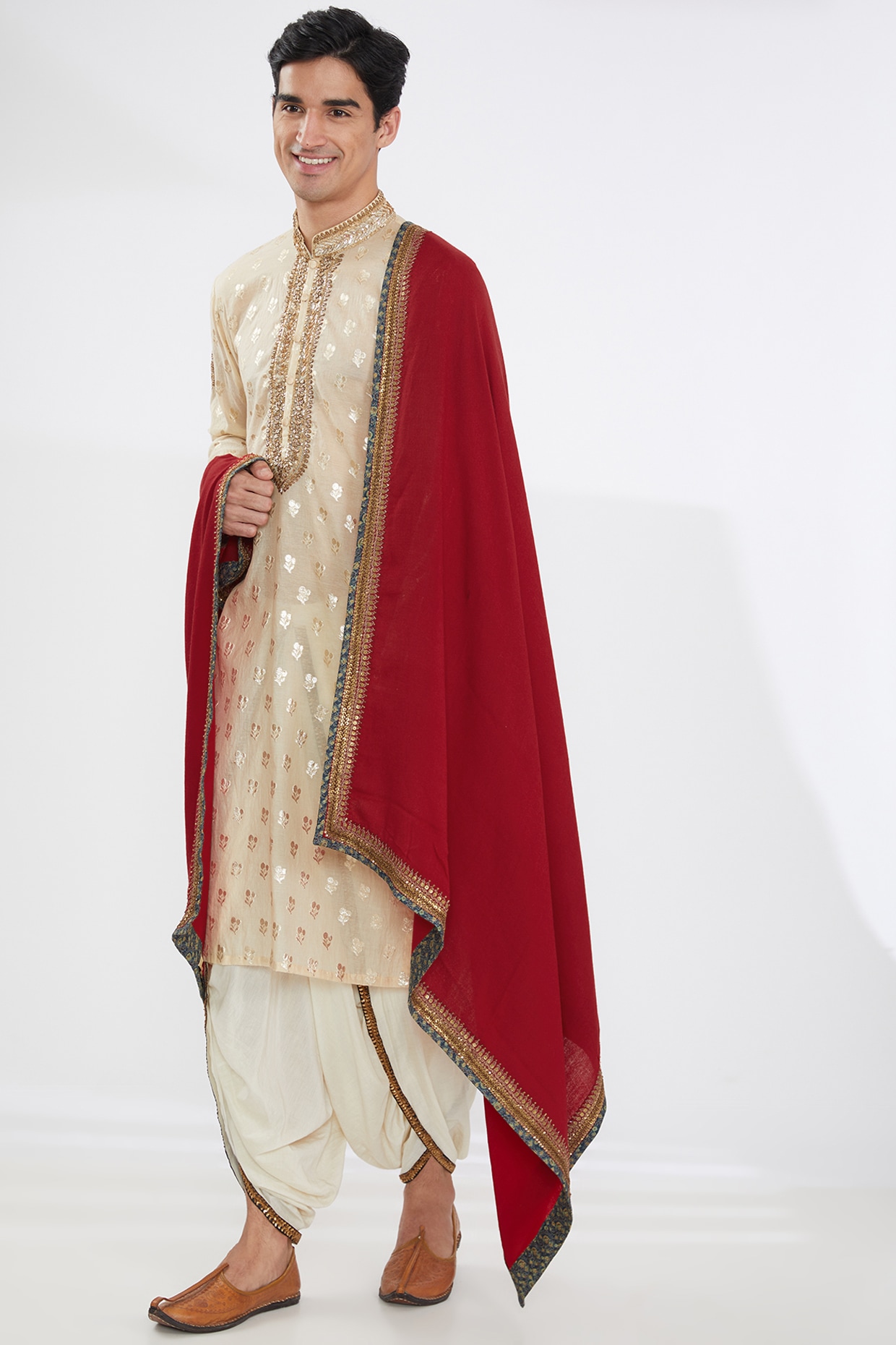 Joy Mitra Men - Red Woolen Embroidered Shawl for Men at Pernia's Pop Up Shop