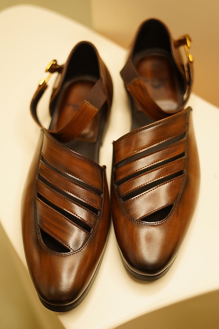 Brown Leather Handmade Shoes by Jatin Malik