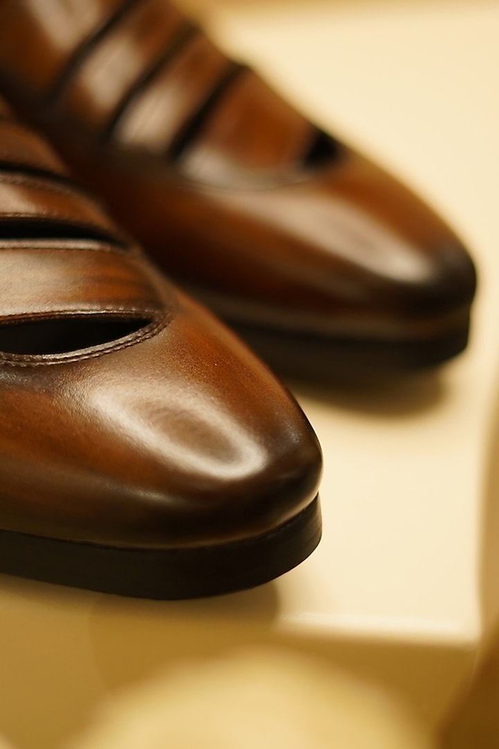 Brown Leather Handmade Shoes by Jatin Malik at Pernia's Pop Up Shop