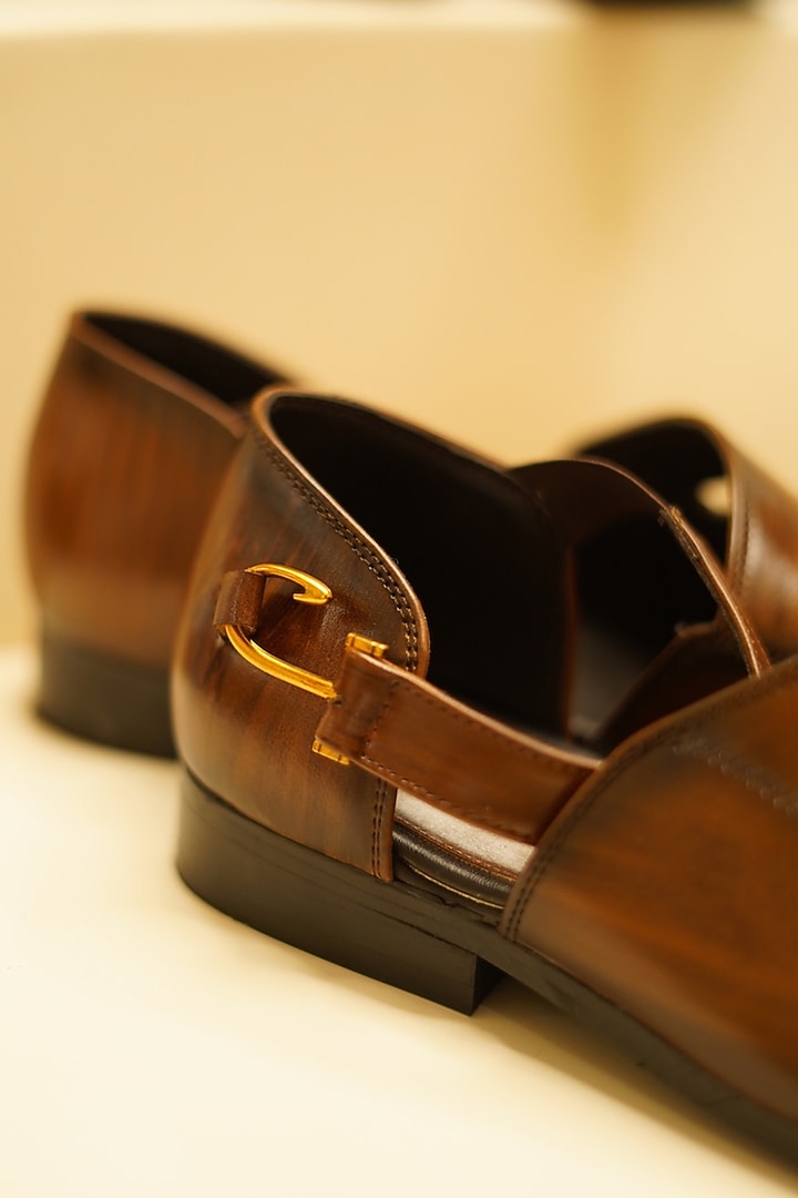 Brown Leather Handmade Shoes by Jatin Malik at Pernia's Pop Up Shop