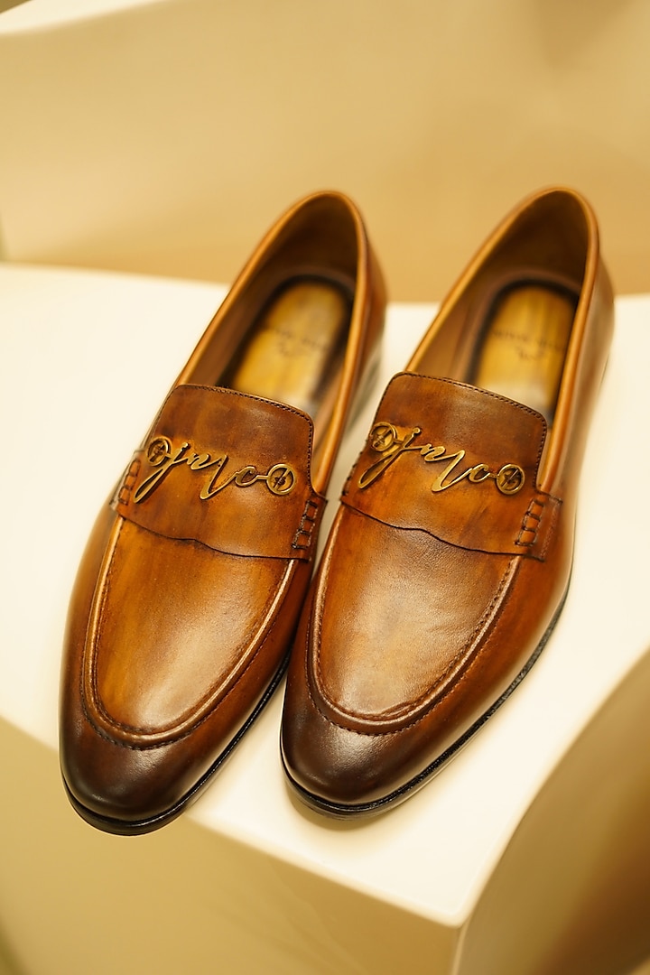 Tan Double Tone Leather Shoes by Jatin Malik