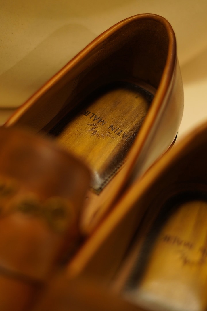 Tan Double Tone Leather Shoes by Jatin Malik at Pernia's Pop Up Shop
