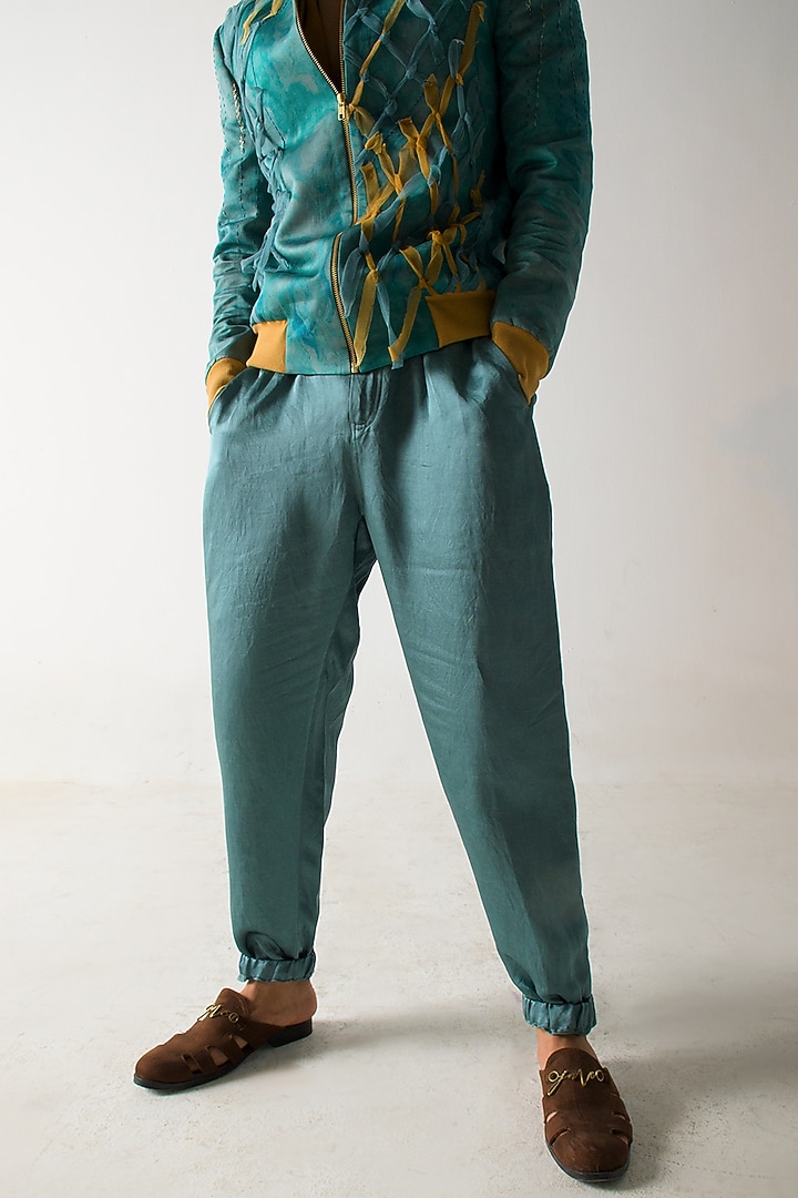 Chateau Grey Linen Silk Trousers by Jatin Malik at Pernia's Pop Up Shop