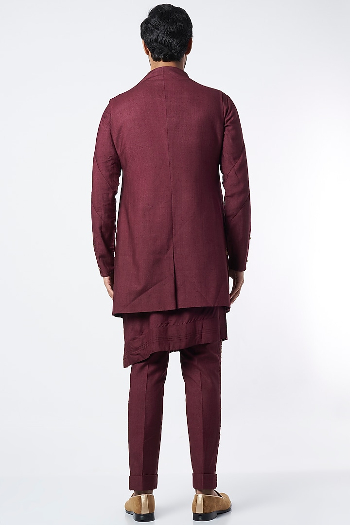 Wine Kurta Set With Embroidered Shrug by Jatin Malik at Pernia's Pop Up Shop