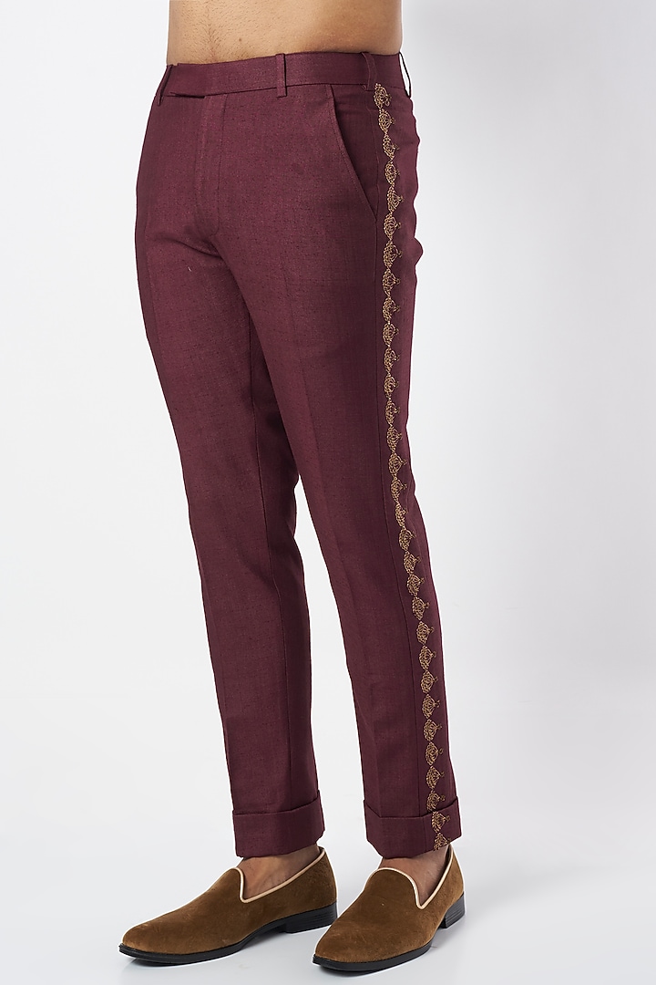 Wine Kurta Set With Embroidered Shrug by Jatin Malik at Pernia's Pop Up Shop