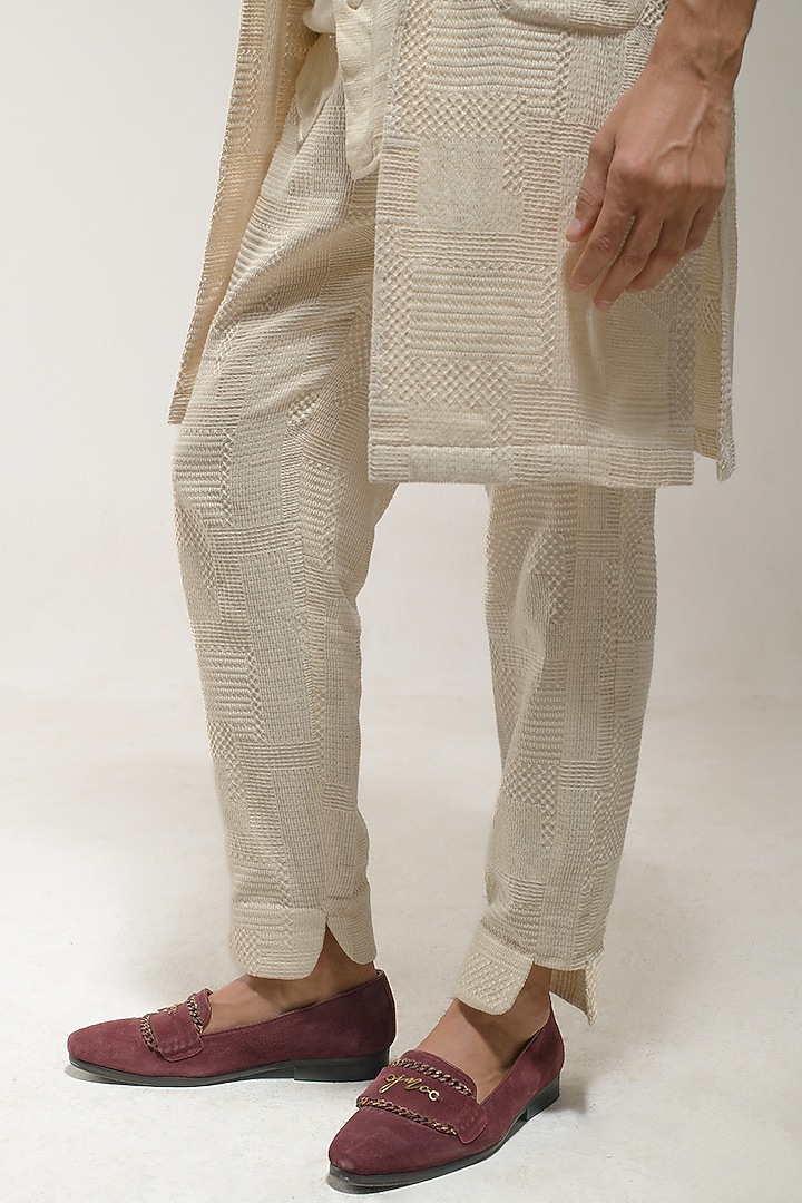 Ivory Crepe Embroidered Overcoat Set by Jatin Malik at Pernia's Pop Up Shop