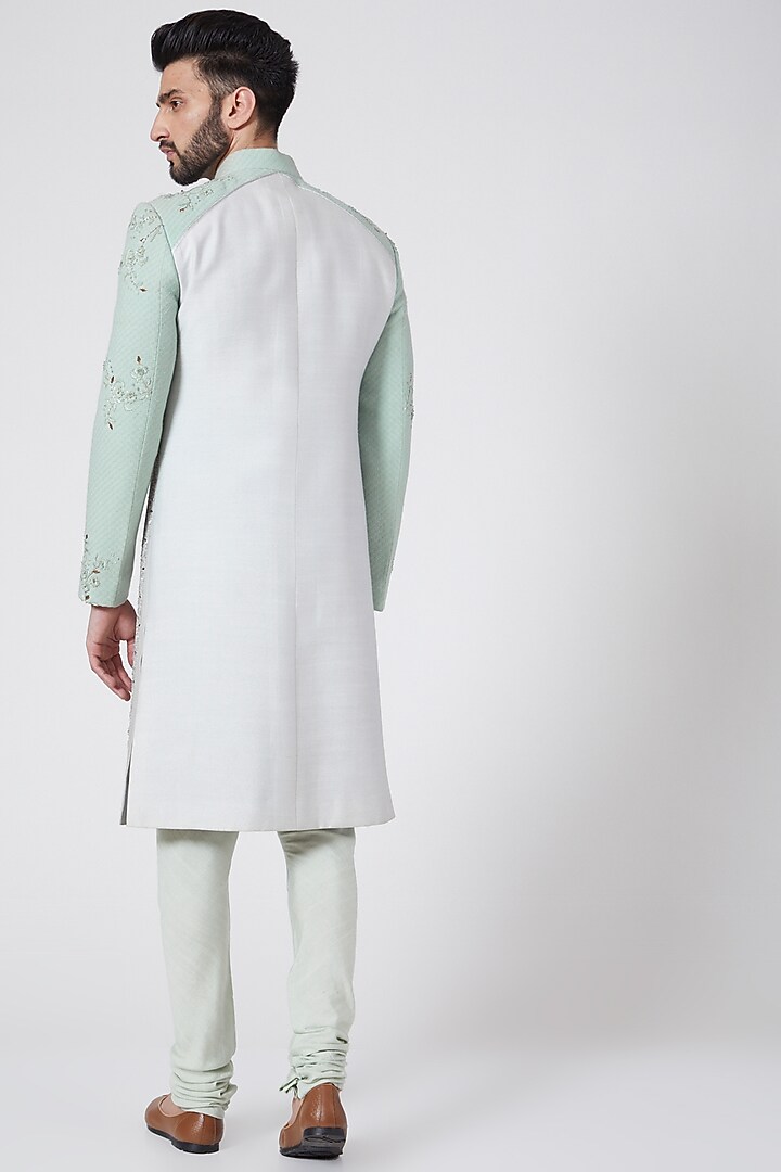 Ice Grey Embroidered Groom Sherwani by Jatin Malik at Pernia's Pop Up Shop
