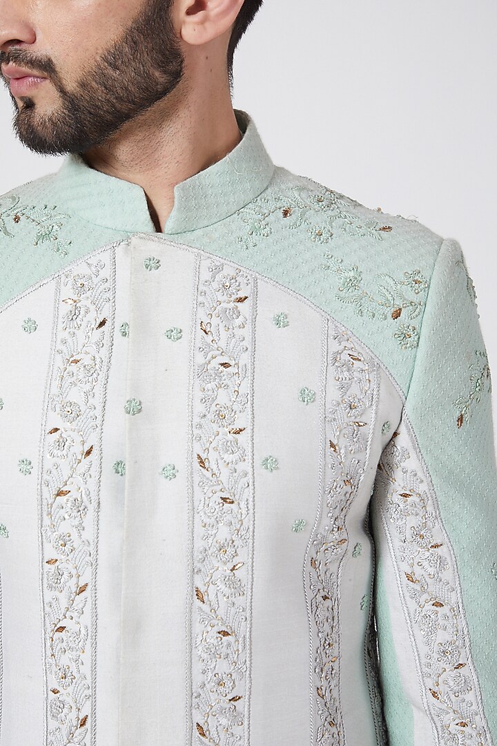 Ice Grey Embroidered Groom Sherwani by Jatin Malik at Pernia's Pop Up Shop