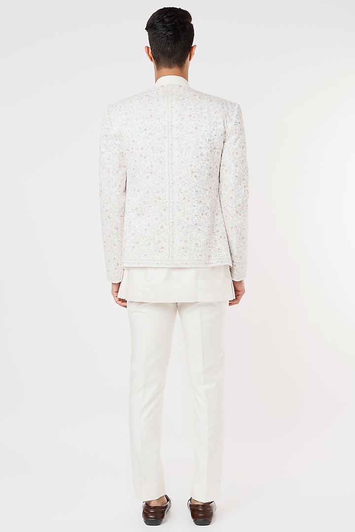 Ivory Linen Silk Hand Embroidered Achkan Jacket Set by Jatin Malik at Pernia's Pop Up Shop