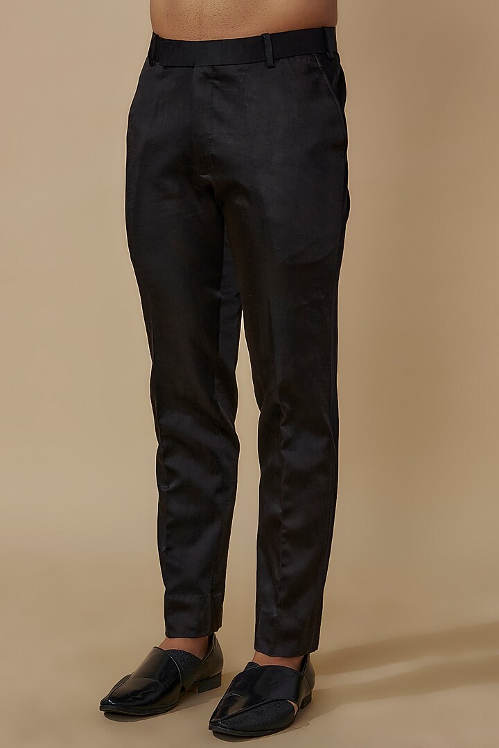 Black Linen Silk Embroidered Wedding Bandhgala Set by Jatin Malik at Pernia's Pop Up Shop