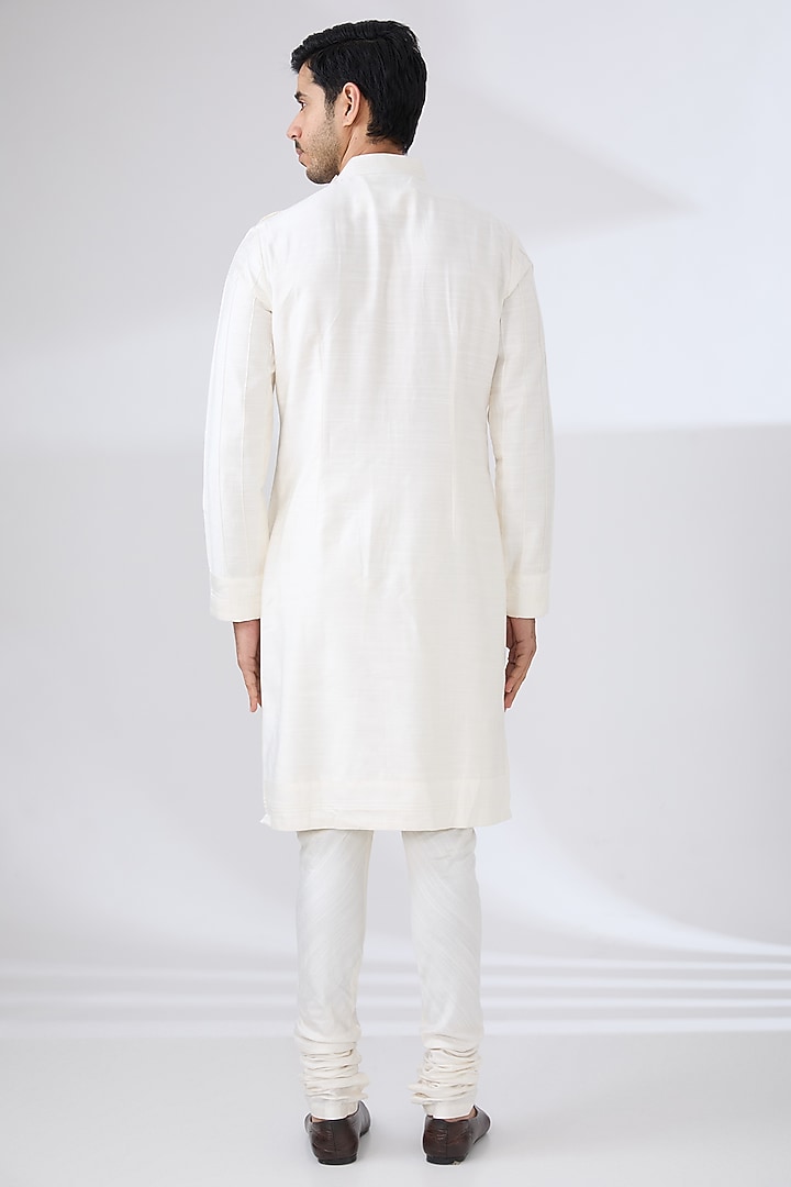 White Linen Silk Embroidered Groom Sherwani Set by Jatin Malik at Pernia's Pop Up Shop