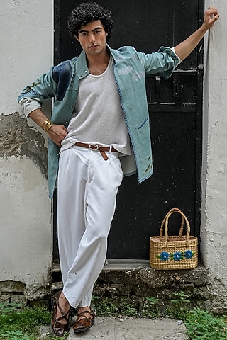 Chateau Grey Cotton Linen Pant Set by Jatin Malik
