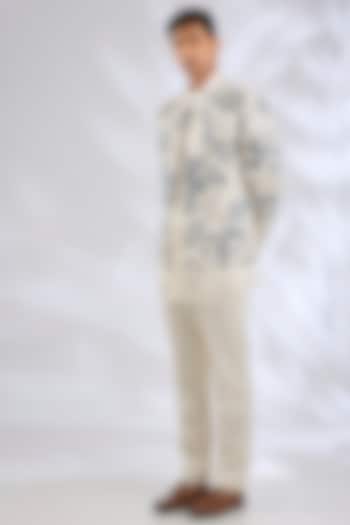 Ivory Linen Silk Zardosi Embroidered Groom Indowestern Jacket Set by Jatin Malik at Pernia's Pop Up Shop