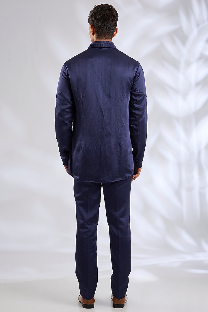 Oceanic Purple Linen Silk Hand Embroidered Groom Indowestern Jacket Set by Jatin Malik at Pernia's Pop Up Shop