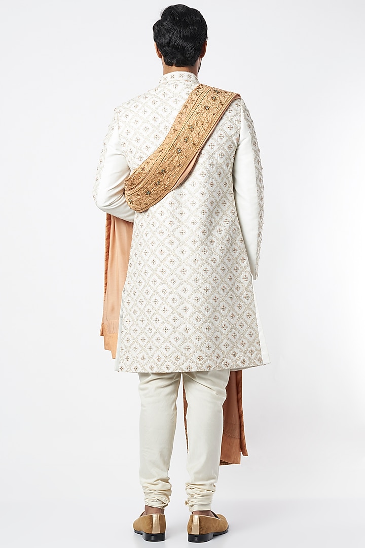 Ivory Hand Embroidered Groom Sherwani by Jatin Malik at Pernia's Pop Up Shop