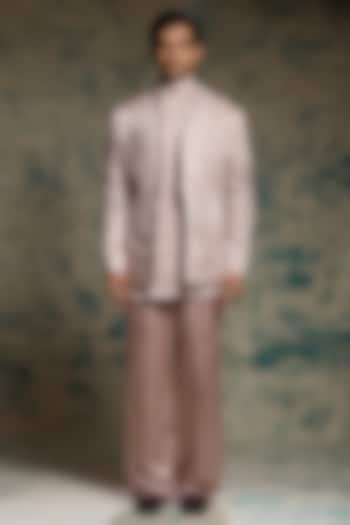 Mauve Linen Silk Hand Embroidered Blazer Set by Jatin Malik at Pernia's Pop Up Shop