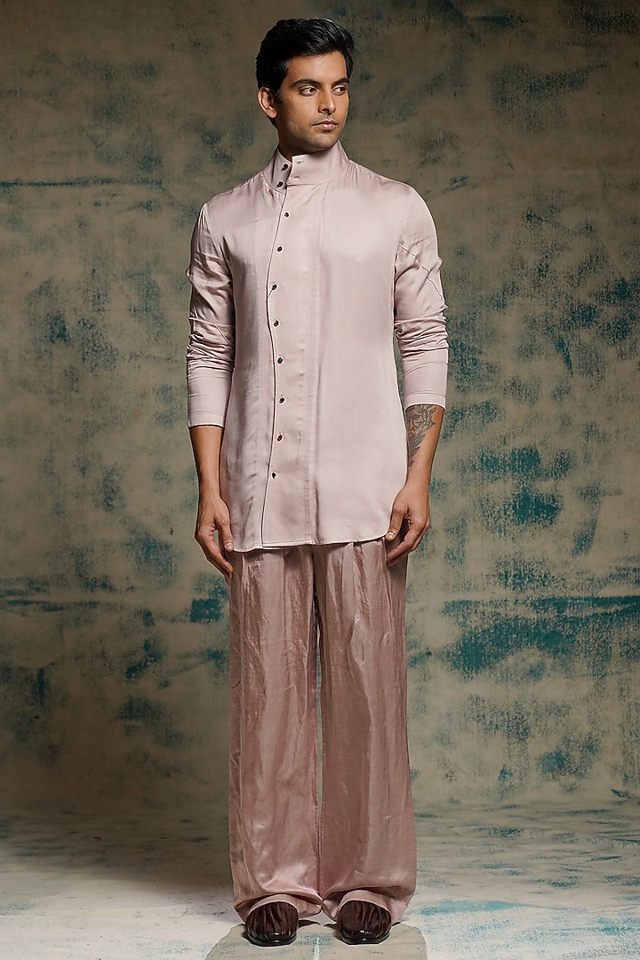 Mauve Linen Silk Hand Embroidered Blazer Set by Jatin Malik at Pernia's Pop Up Shop