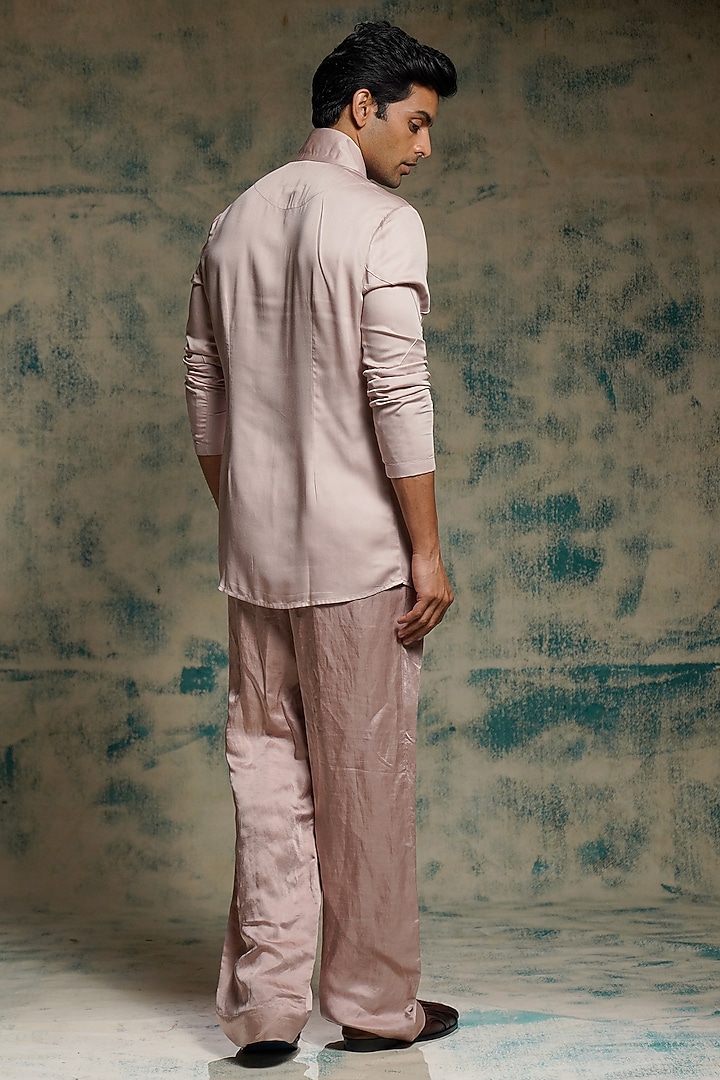 Mauve Linen Silk Hand Embroidered Blazer Set by Jatin Malik at Pernia's Pop Up Shop