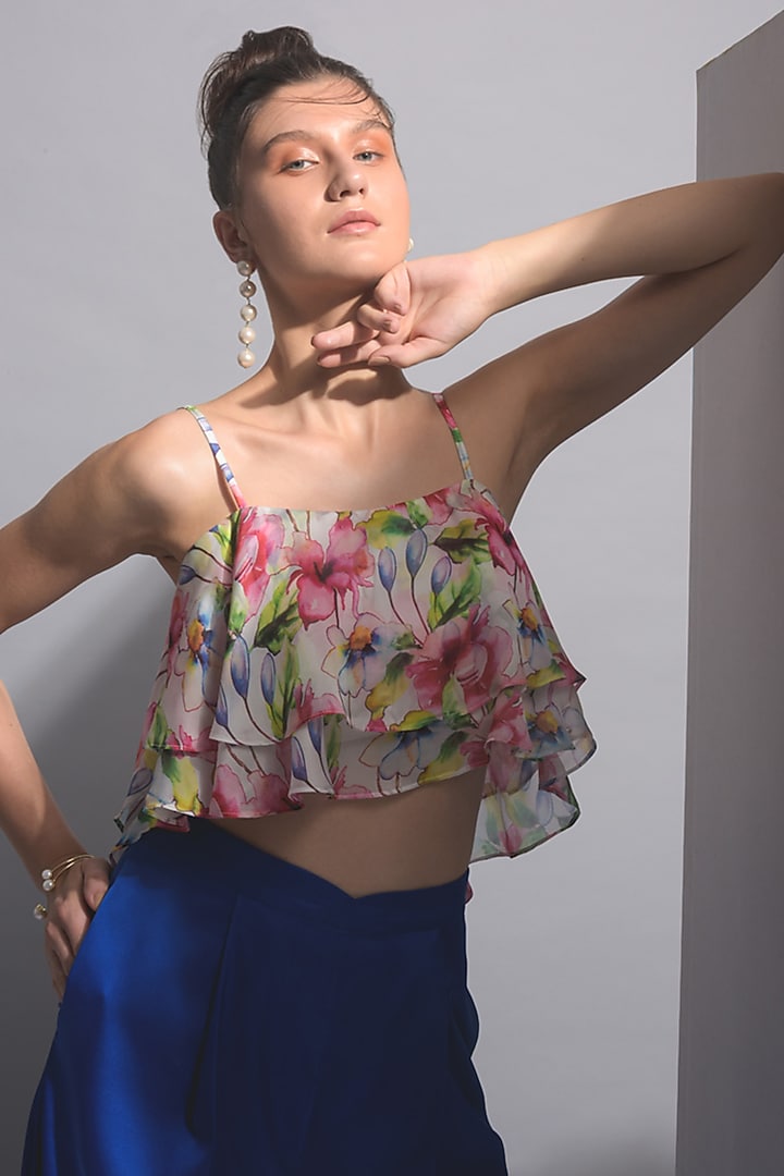 White Polyester Floral Crop Top by Jan & April at Pernia's Pop Up Shop