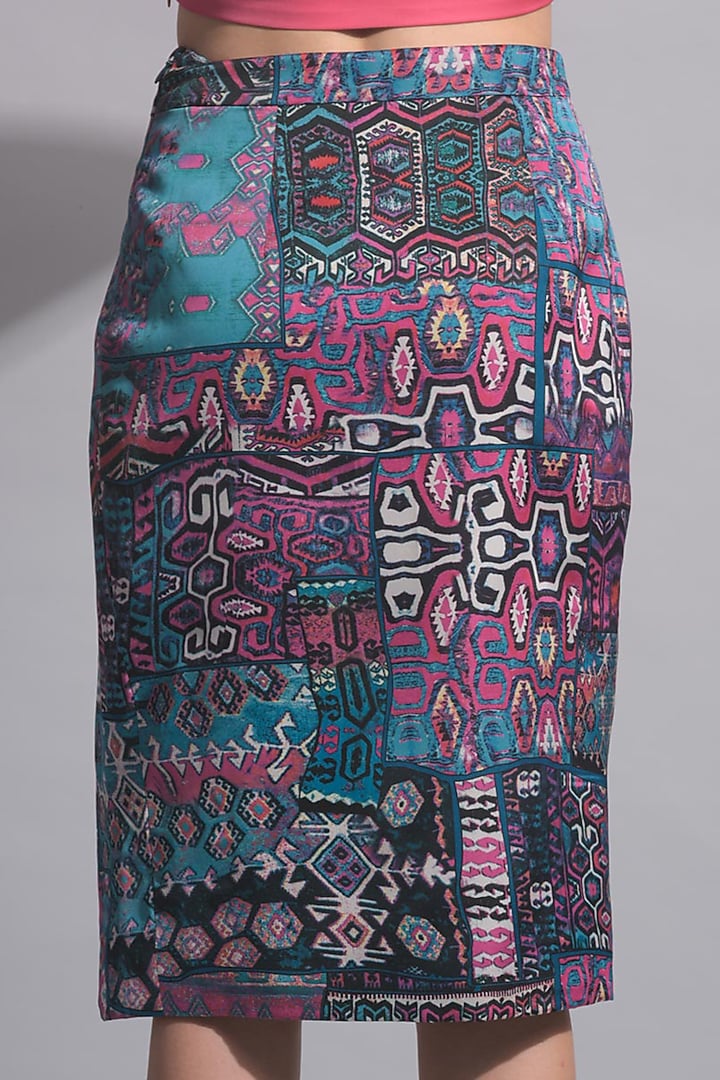 Teal Blue & Pink Polyester Skirt by Jan & April at Pernia's Pop Up Shop