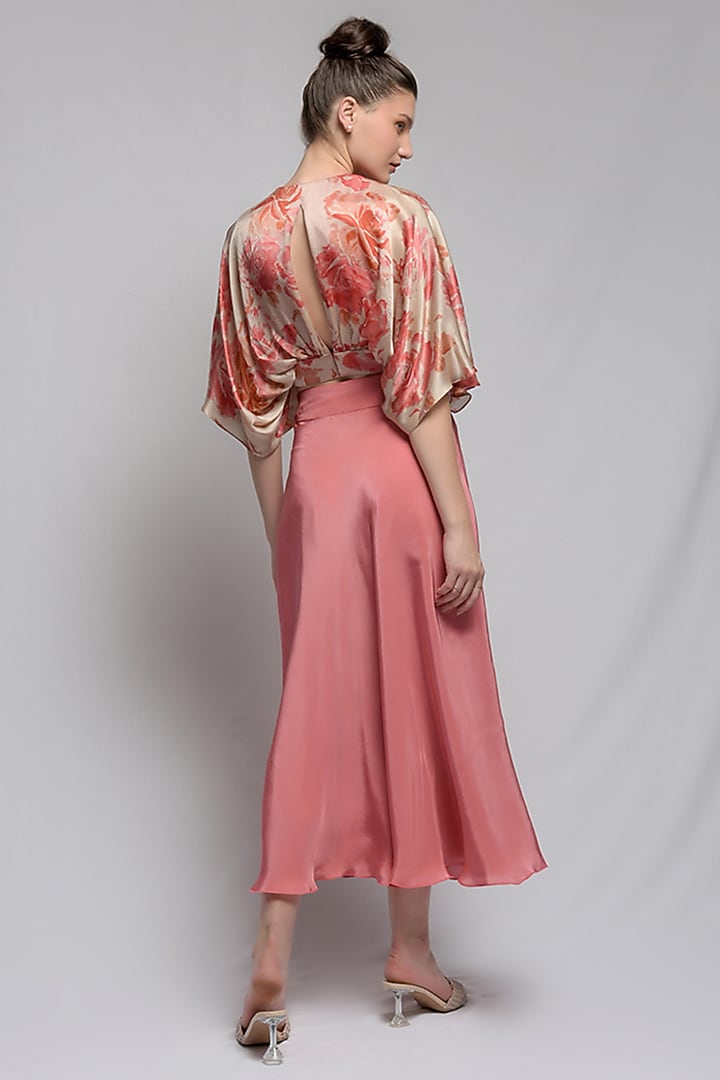 Beige & Coral Floral Silk Crop Top by Jan & April at Pernia's Pop Up Shop