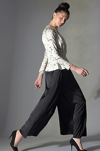 Pumice Silk Satin Peplum Top by Jan & April
