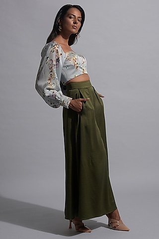 Grey Polyester Crop Top by Jan & April