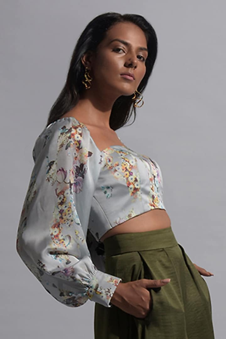 Grey Polyester Crop Top by Jan & April at Pernia's Pop Up Shop