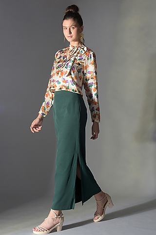 Beige & Orange Polyester Floral Top With Inner by Jan & April