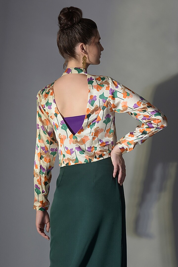 Beige & Orange Polyester Floral Top With Inner by Jan & April at Pernia's Pop Up Shop
