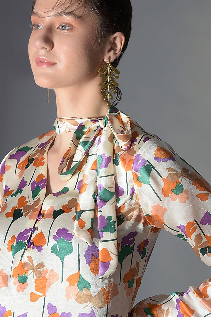 Beige & Orange Polyester Floral Top With Inner by Jan & April at Pernia's Pop Up Shop