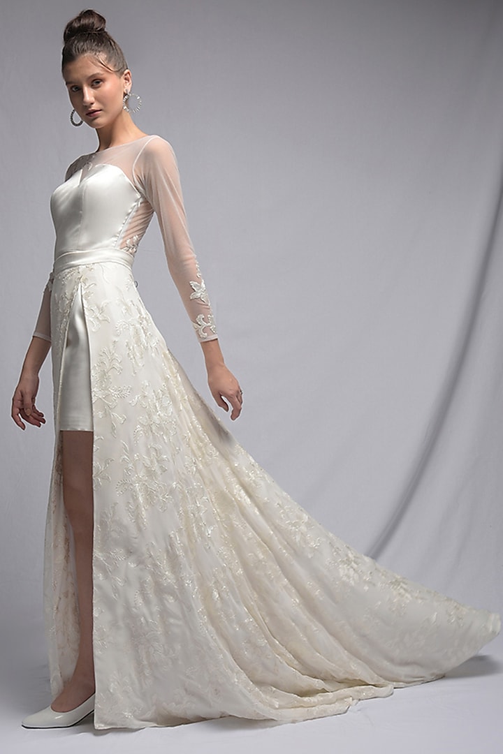 White Embroidered Bridal Gown by Jan & April