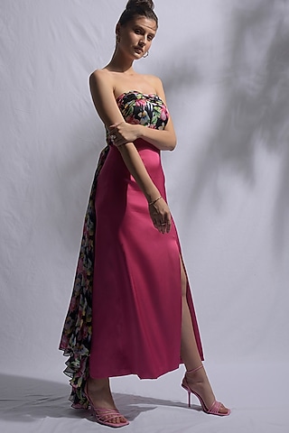 Pink Printed Draped Dress by Jan & April