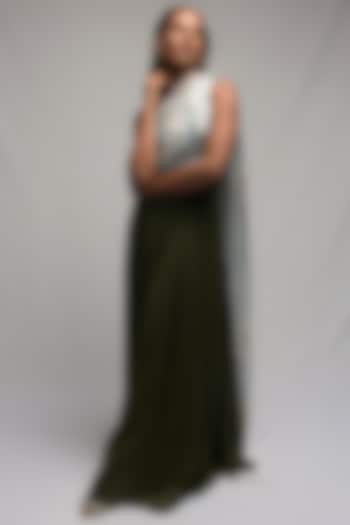 Olive Green Draped Gown by Jan & April