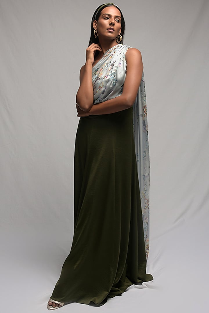 Olive Green Draped Gown by Jan & April at Pernia's Pop Up Shop