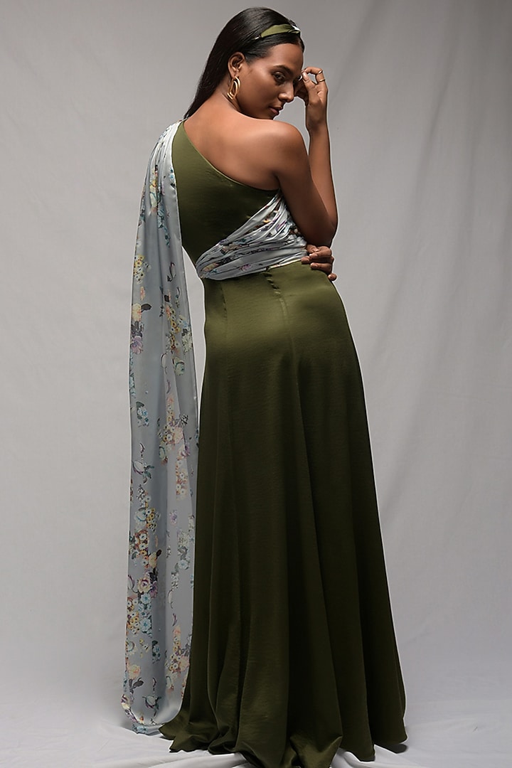 Olive Green Draped Gown by Jan & April at Pernia's Pop Up Shop