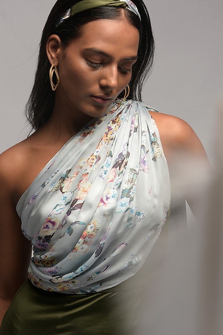 Olive Green Draped Gown by Jan & April at Pernia's Pop Up Shop
